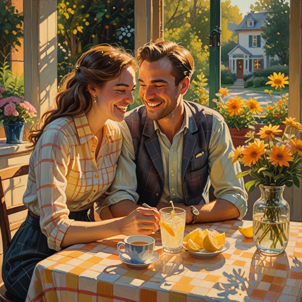 Romantic Cafe Scene in Impressionist Style