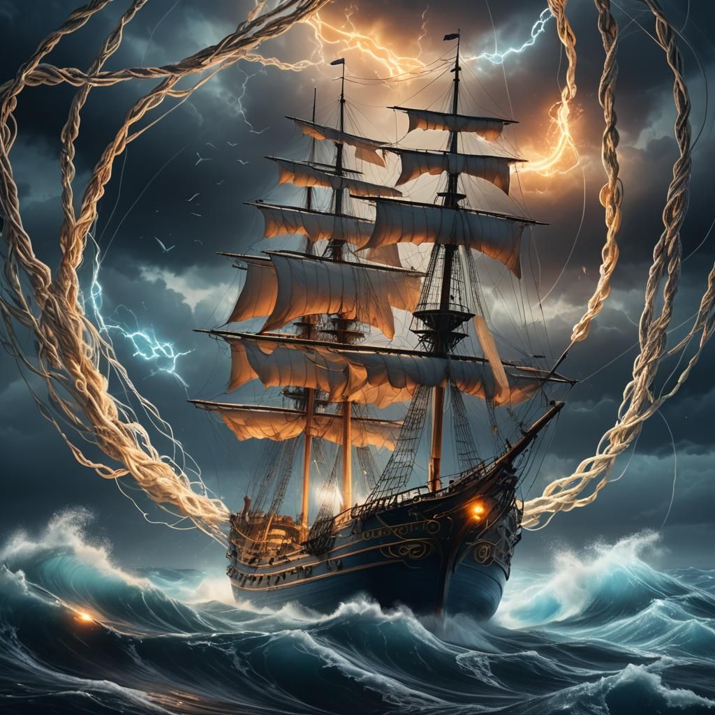 Ghostly Ship on Stormy Seas: Digital Concept Art