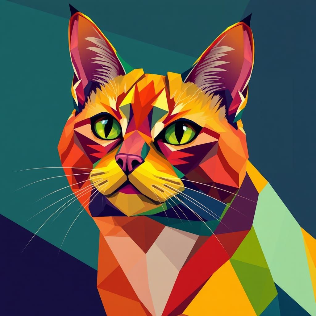 Geometric Cat in Cubist Art Deco Style