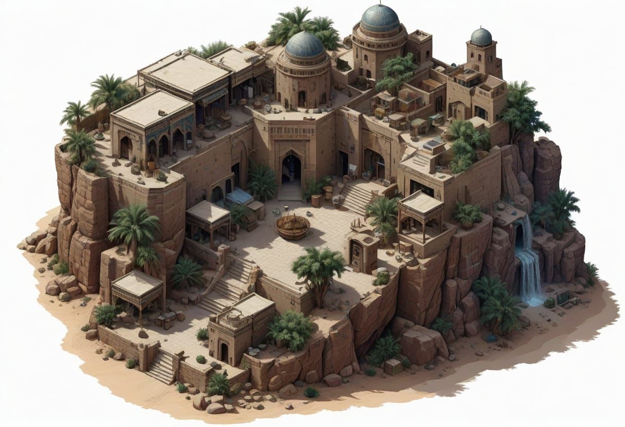 Isometric Arabian Desert Village Illustration