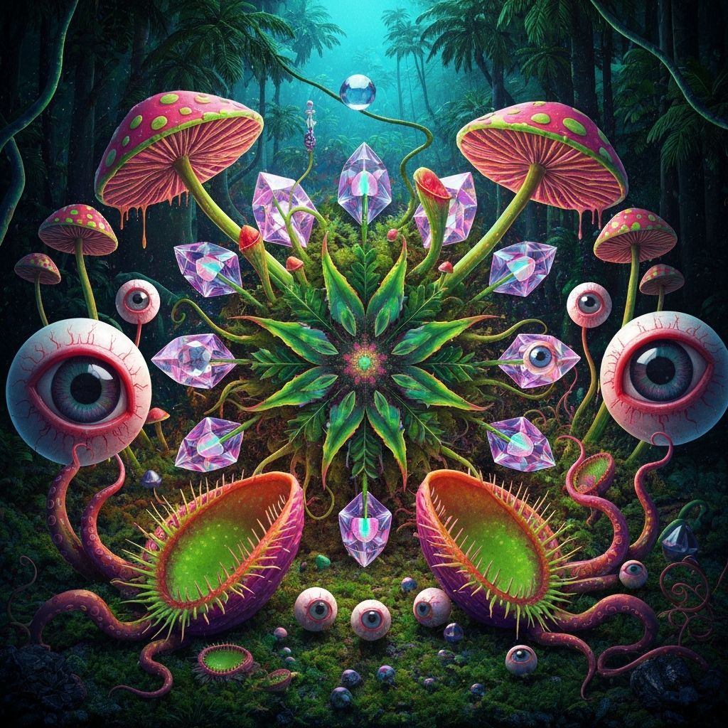 Psychedelic Carnivorous Plant Mandala in Island Forest