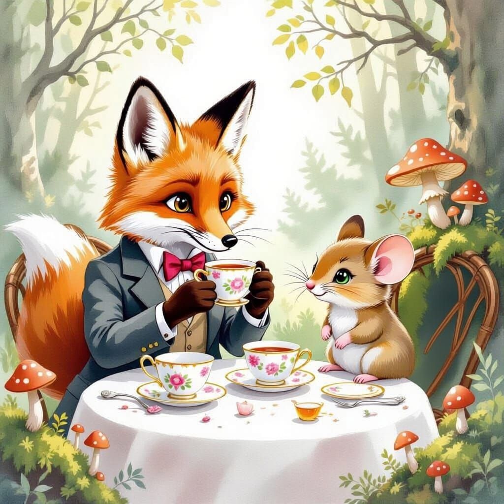 Fox and Mouse at Enchanted Forest Tea Party