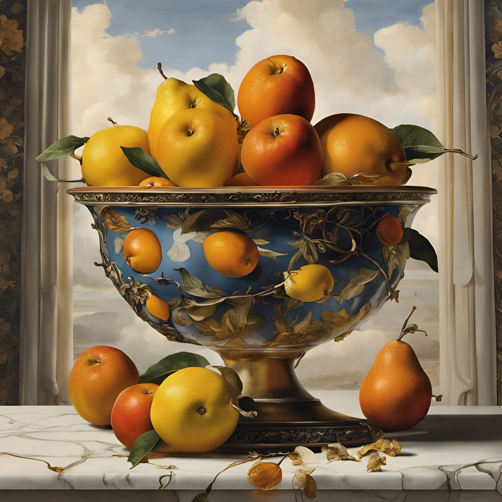 Surreal Fruit Bowl Still Life in Dalí Style
