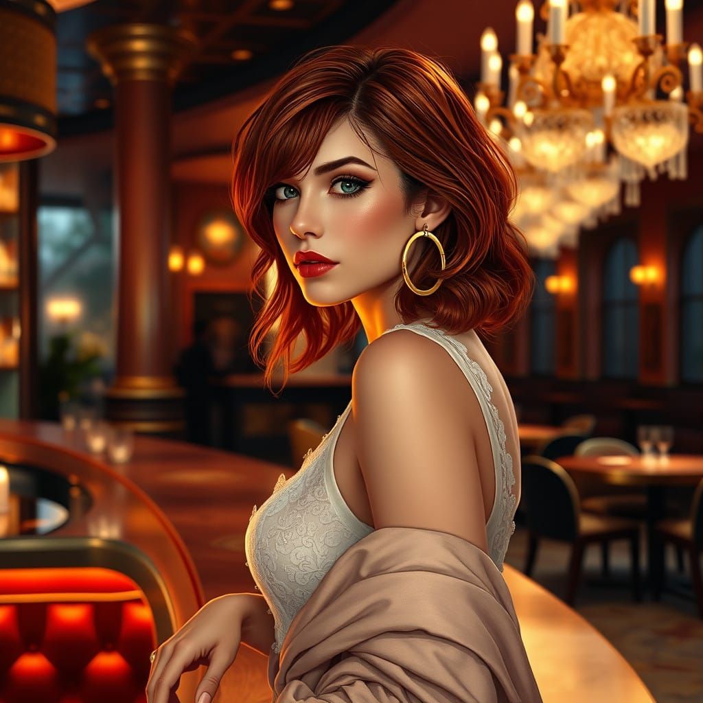 Ethereal Redhead in White Lace and Cardigan