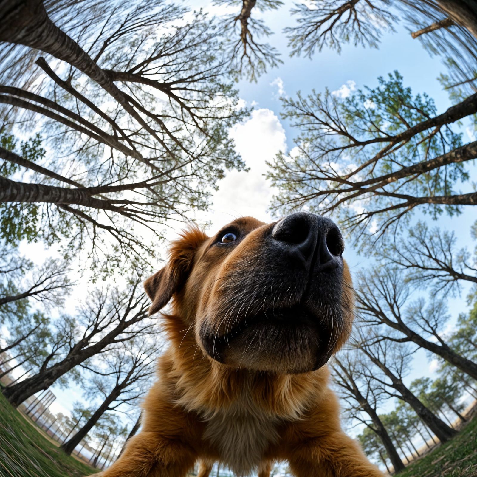 Distorted Dog Perspective from Hovering Camera