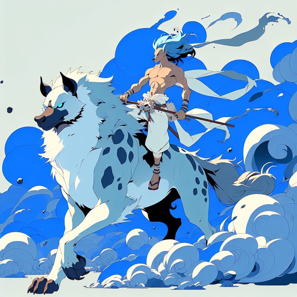 Hyena Warrior on Giant Beast in Cel-Shaded Style