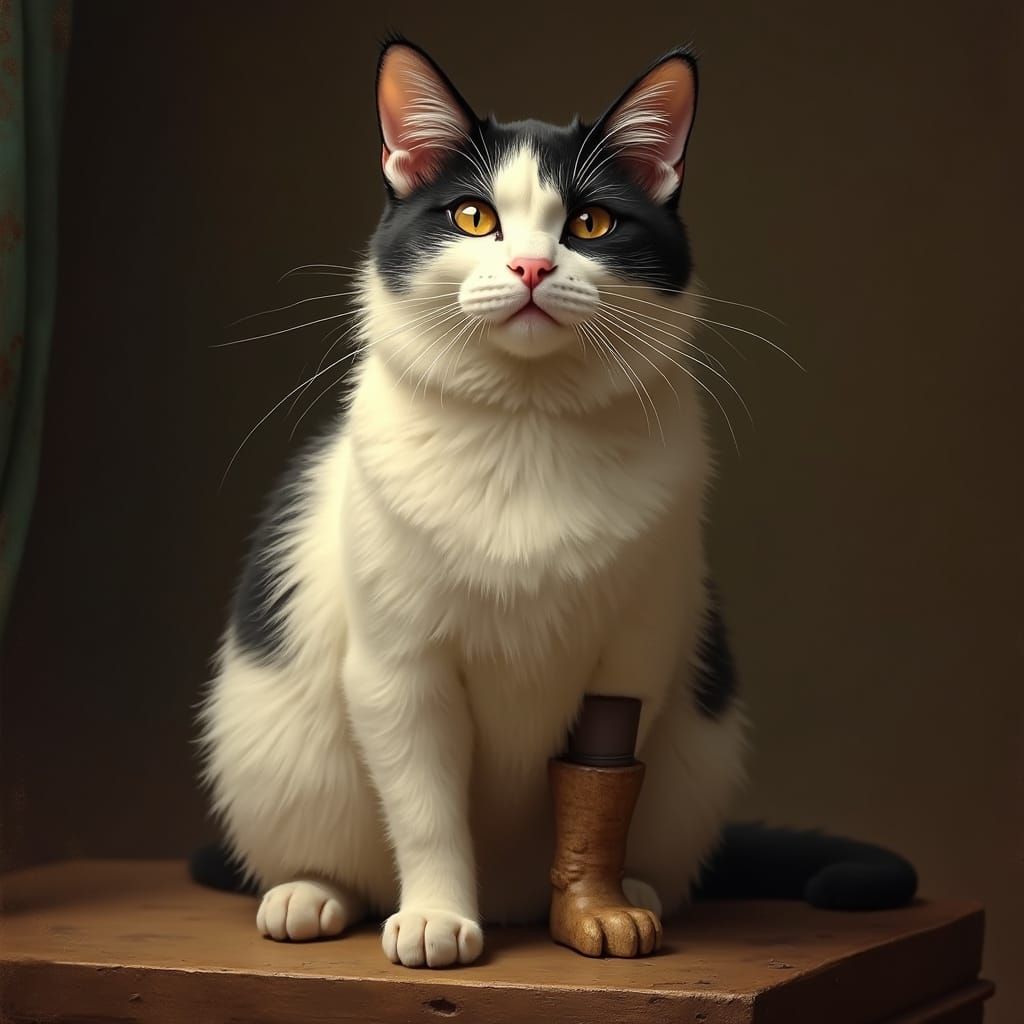 Regal Chubby Kitty Cat with Wooden Prosthetic Leg