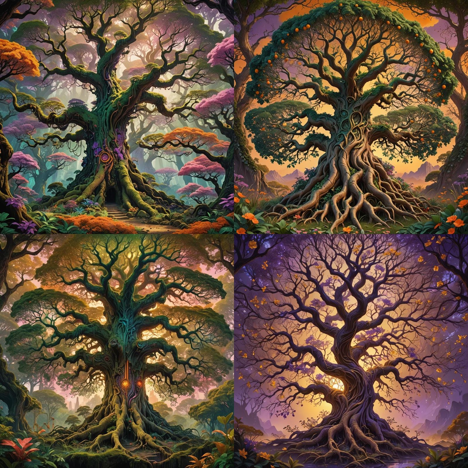 Enchanting Fantasy Forest with Vibrant Central Tree