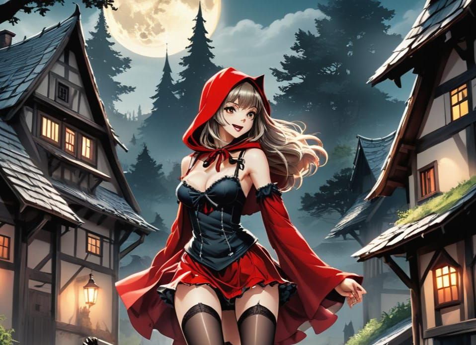 Red Riding Hood Dances with Werewolf in Anime Style