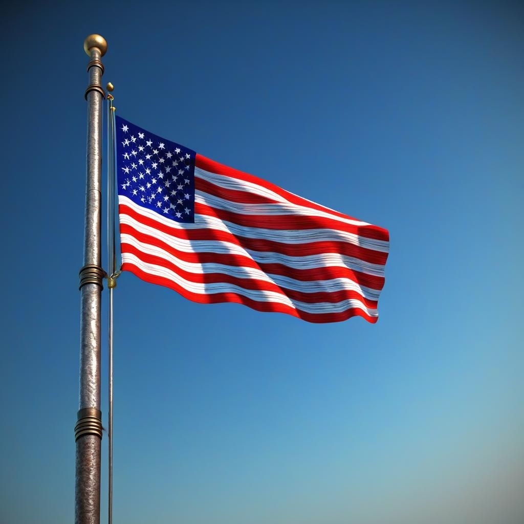 American Flag on Pole in Hyperrealistic Detail