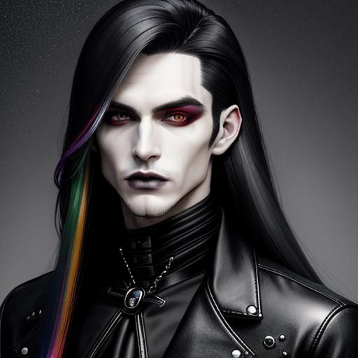 Goth Vampire with Rainbow Hair in Silver Frame