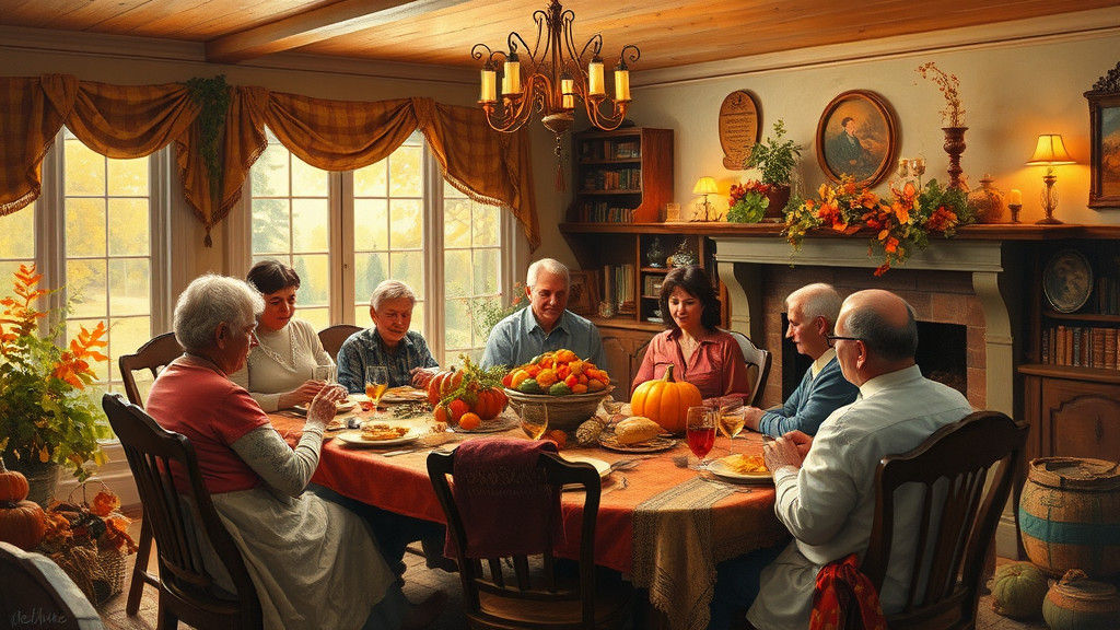 Thanksgiving Gathering in American Impressionist Style