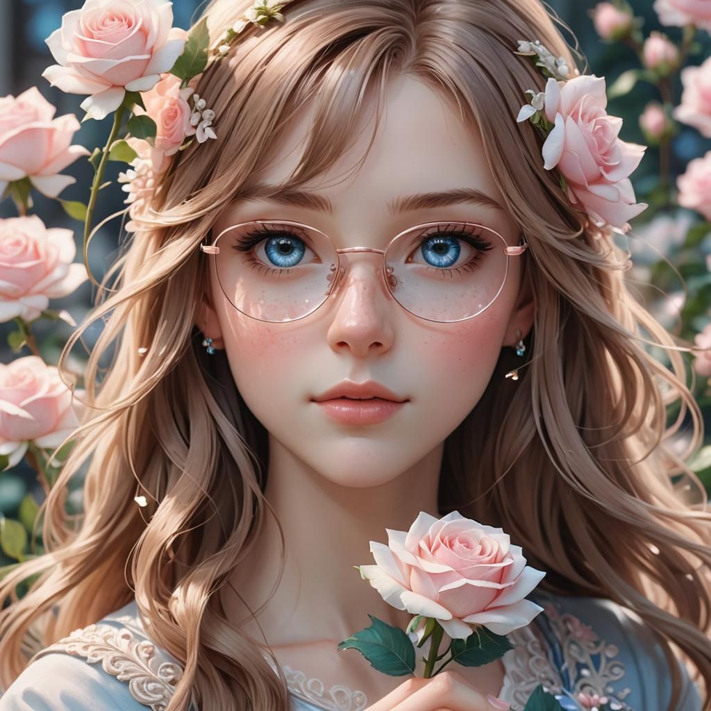 Anime Woman with Rose in 3D Digital Art