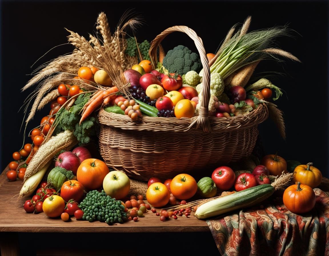 Harvest Basket Still Life in Wrightson Style