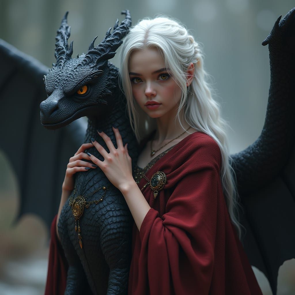 Enchanted Fantasy Woman with Majestic Wyvern