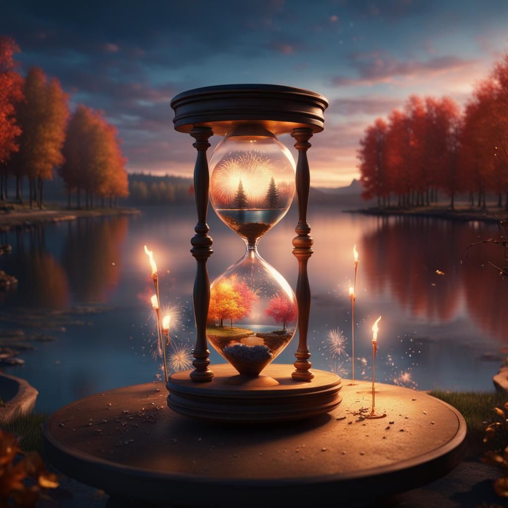 Hourglass of Seasons with Fireworks Display