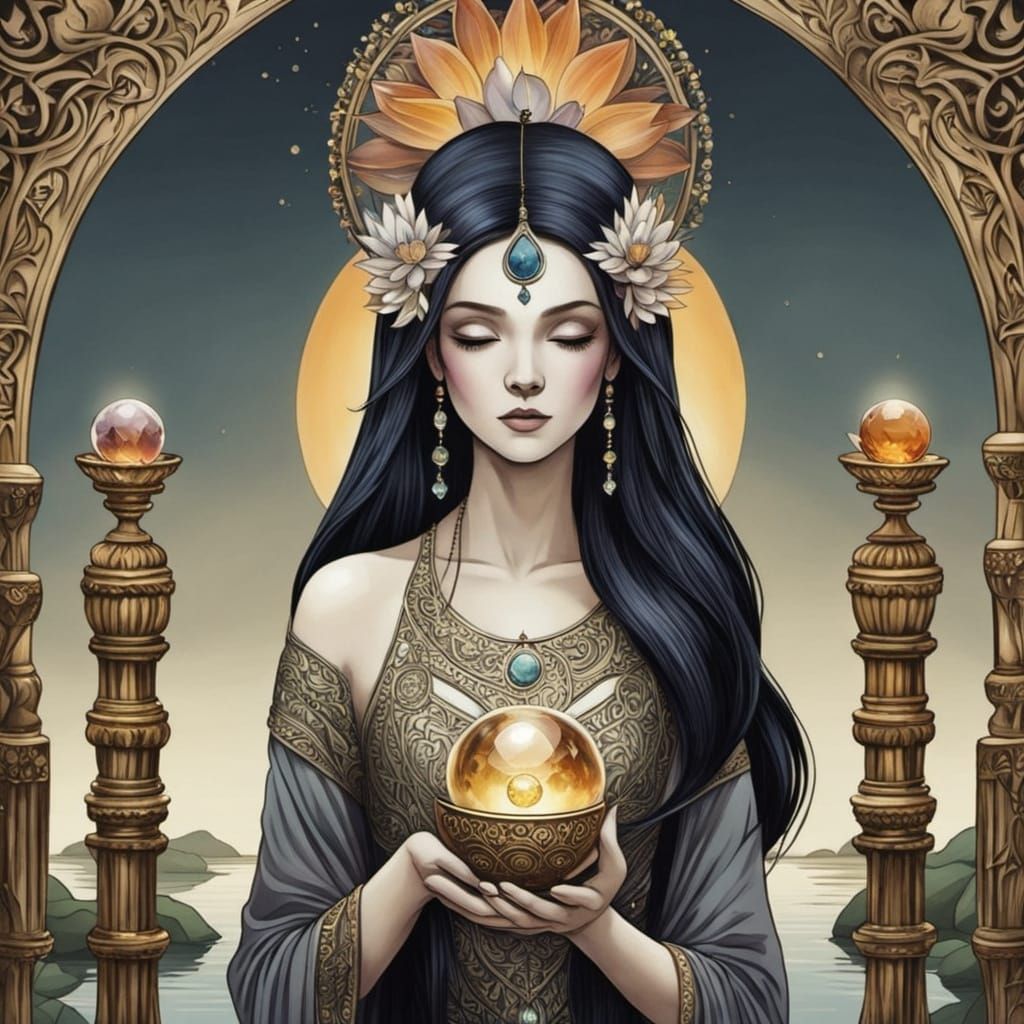 Mystical Purple Crystal Altar in Geometric Style