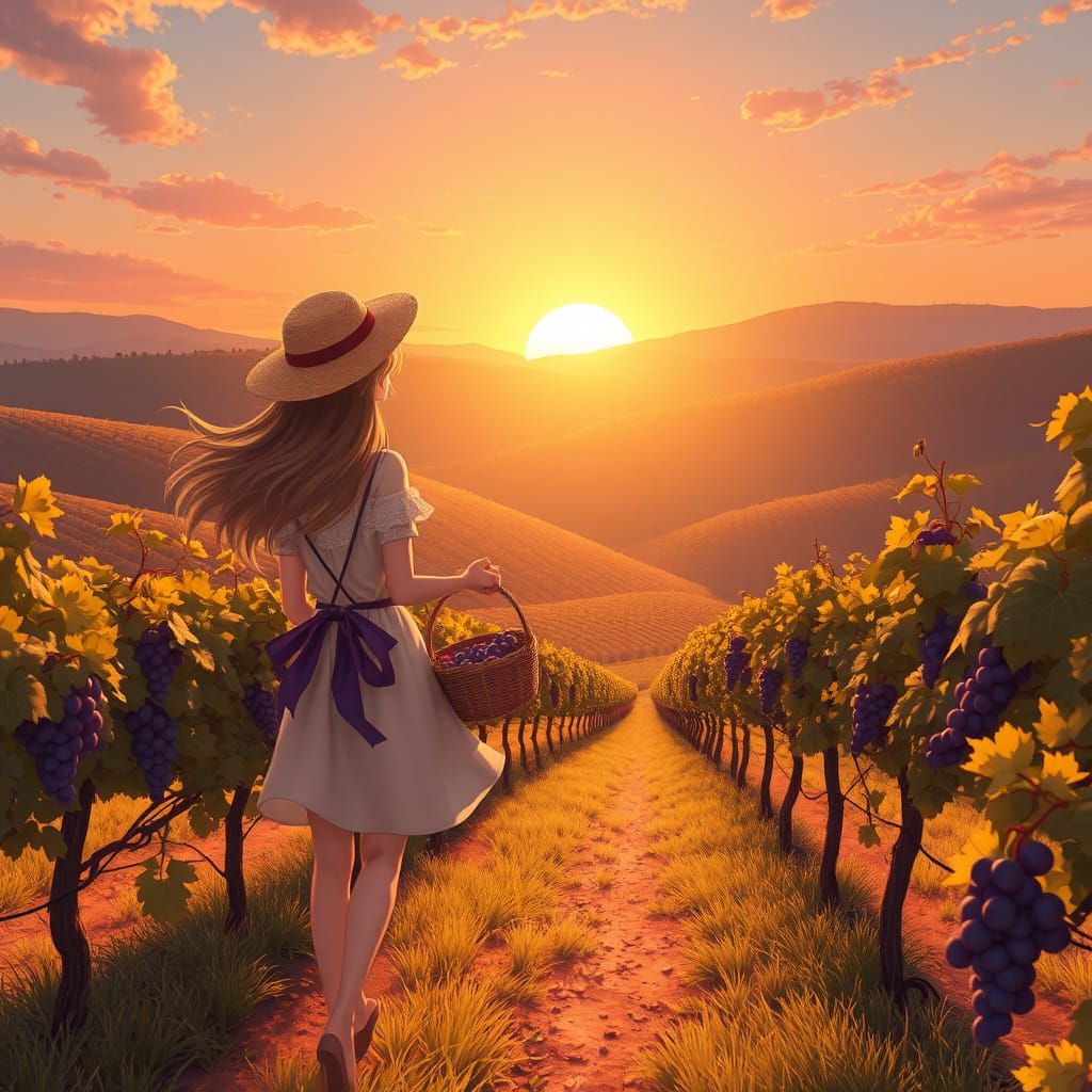 Idyllic Vineyard Scene in Soft Painterly Style