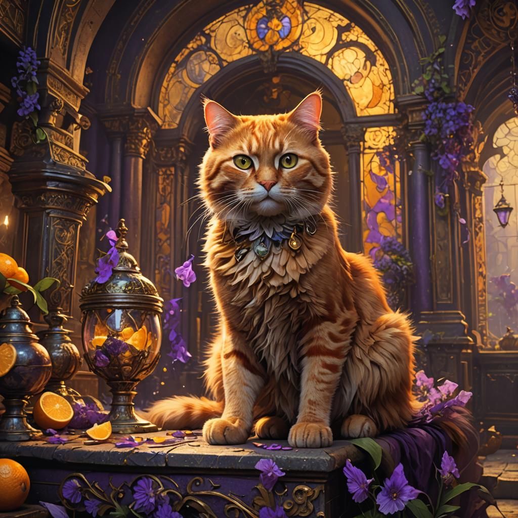 Orange Cat in 18th Century, Detailed Fantasy Art