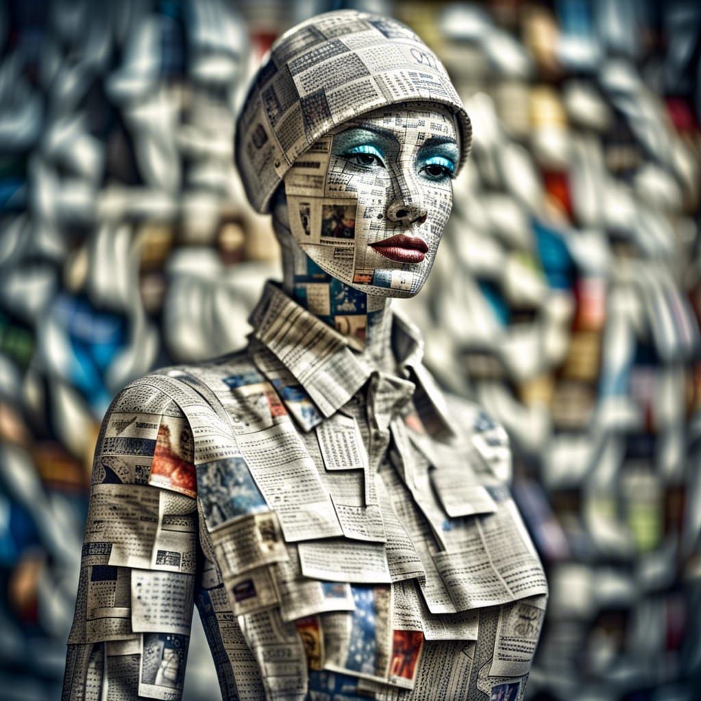 Mosaic Art Mannequin in Newspaper Clothes