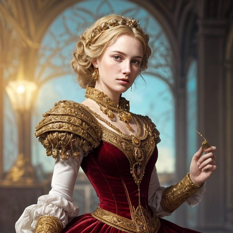 Noble Renaissance Woman with Elaborate Headdress