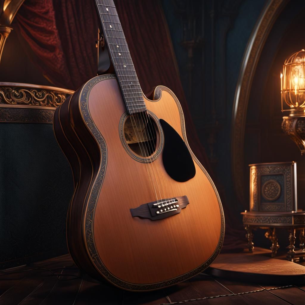 Acoustic Guitar: Detailed Matte Painting in Deep Color