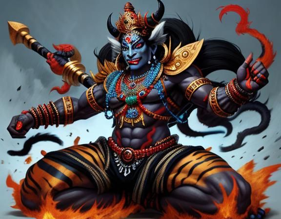 Goddess Kali Clashes with Tiger Demon