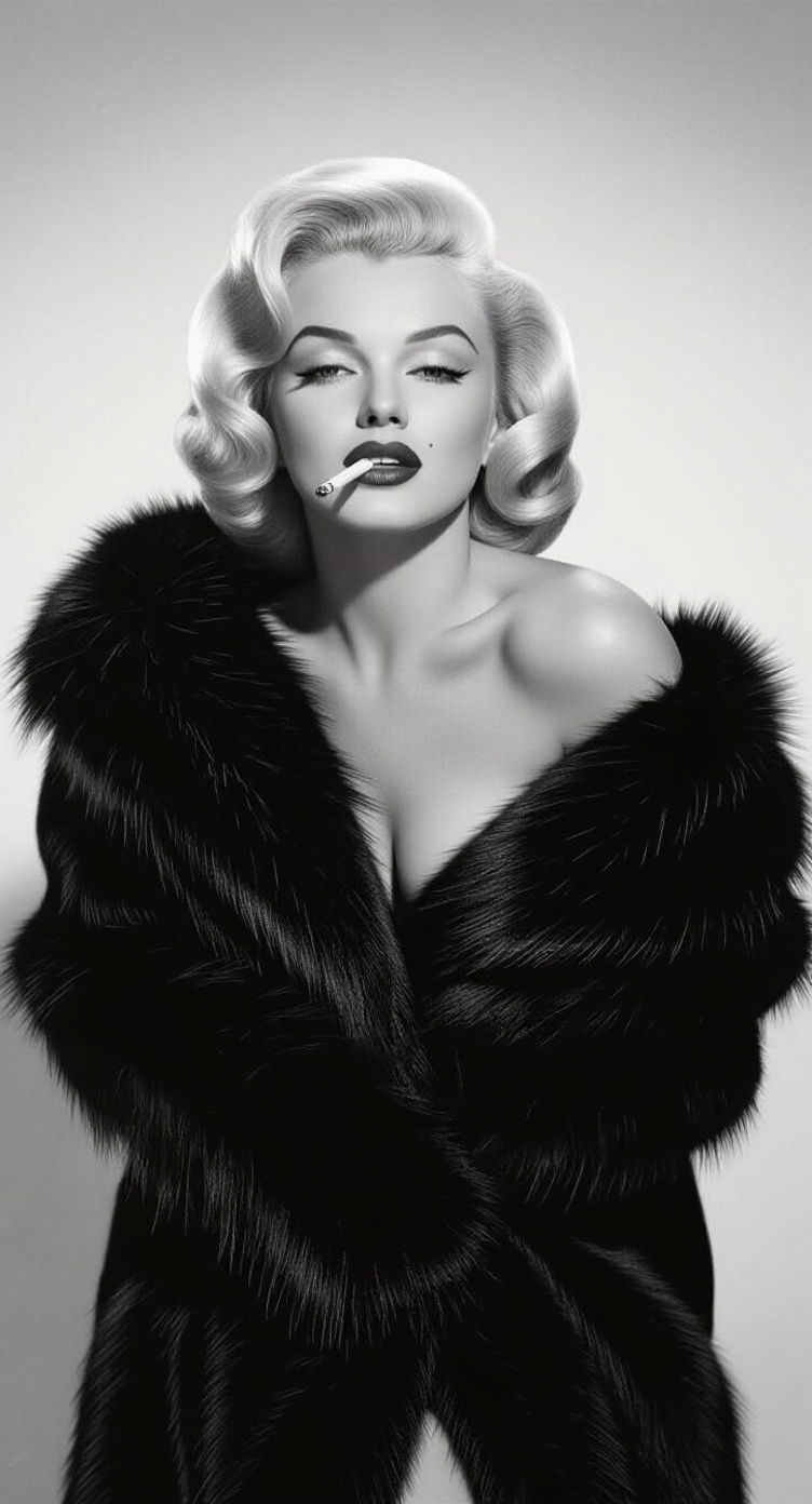 Noir Portrait of Platinum Blonde in Black Fur
