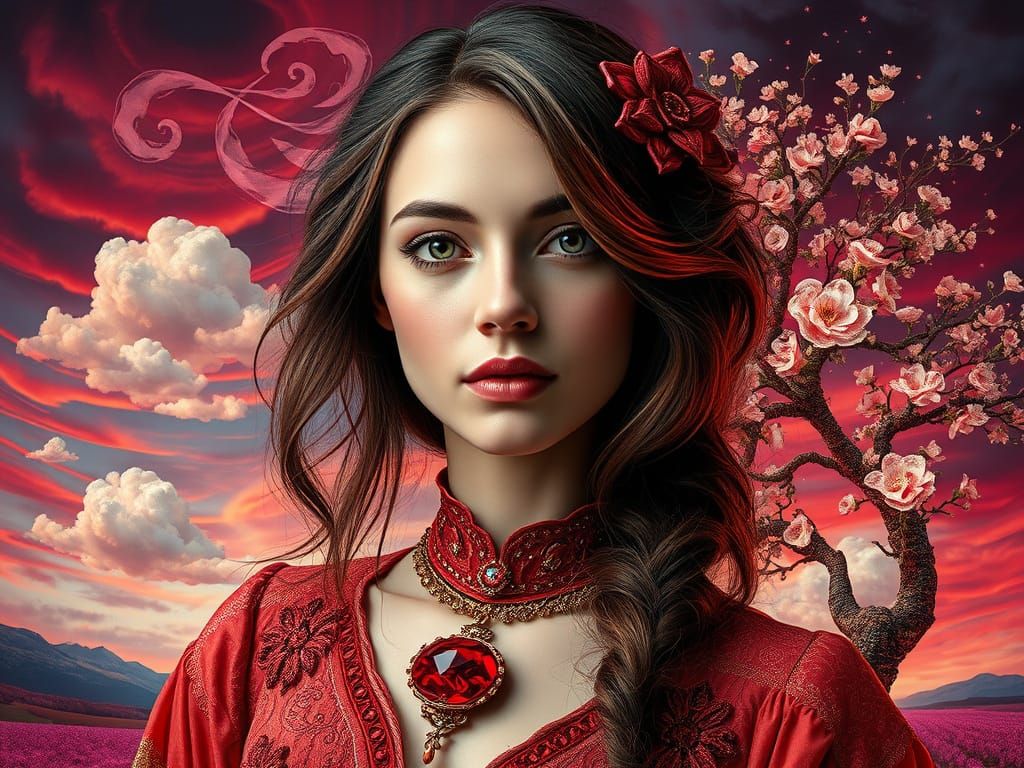 Vibrant Landscape Portrait in Whimsical, Hyperdetailed Style