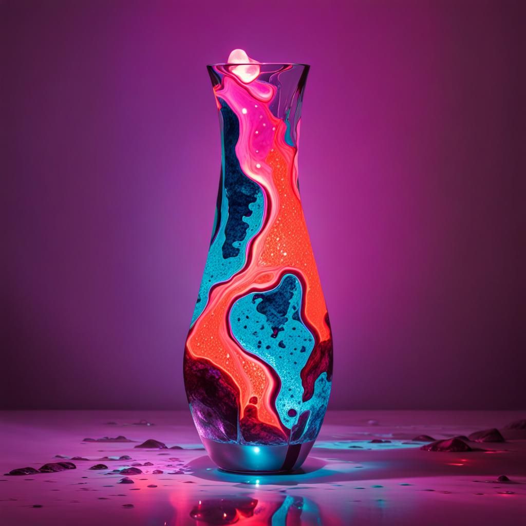 Neon Lava Lamp in Cracked Crystal Vase