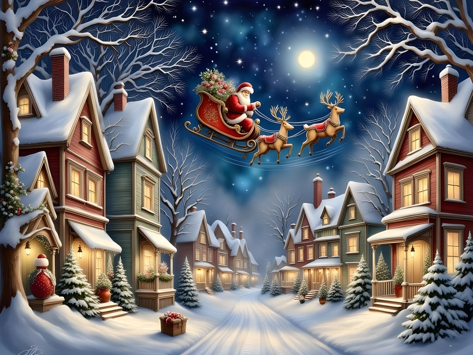 Enchanting Christmas Eve Sleigh Ride Over Snowy Street