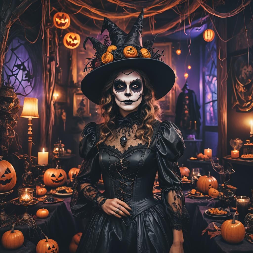 Halloween Costume Party Polaroid in Gothic Style