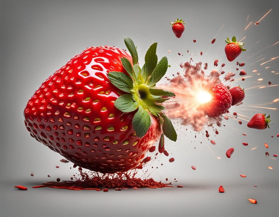 Strawberry Grenade Exploding: High-Definition Photography