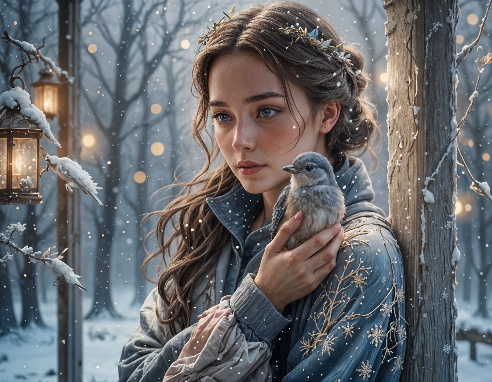 Woman with January Bird: Detailed Concept Art