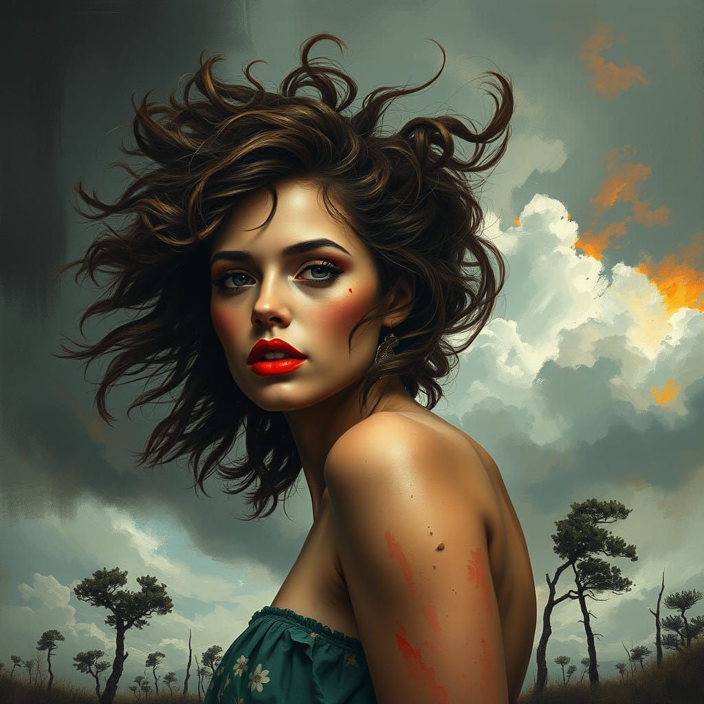 Unbreakable Spirit Woman in Turbulent Skies