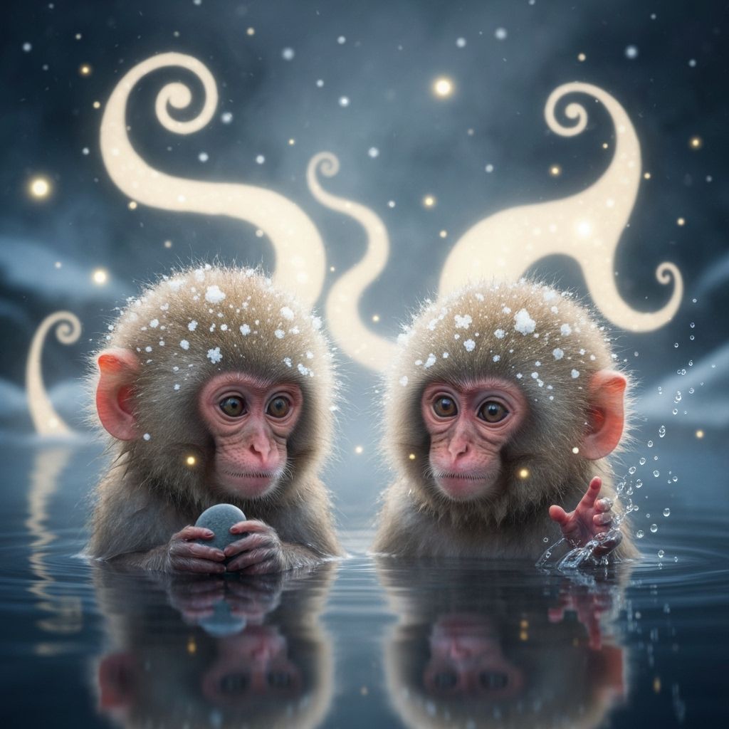 Baby Snow Monkeys Relax in Steaming Hot Spring