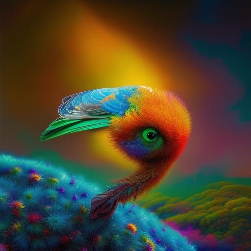 Psychedelic Cosmic Tweety Bird Dancing in the Sky