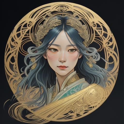 Korean Girl Portrait with Art Nouveau Influences
