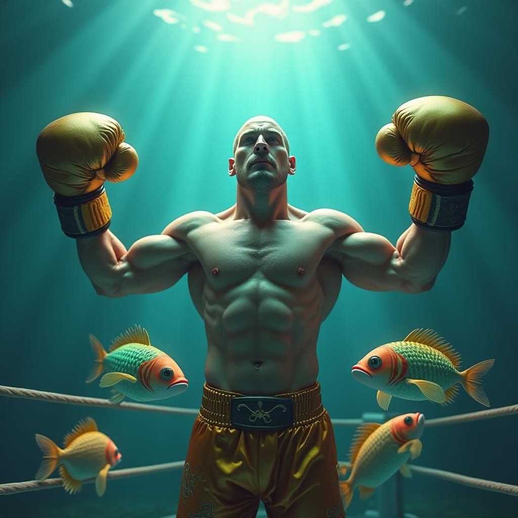 Underwater Boxing: Four-Armed Man vs Bioluminescent Fish