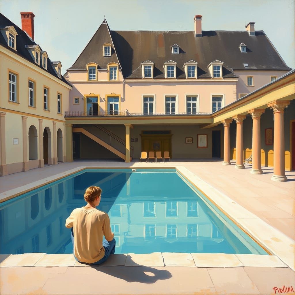 Luxembourg Pool Minimalism Abstract Oil Painting