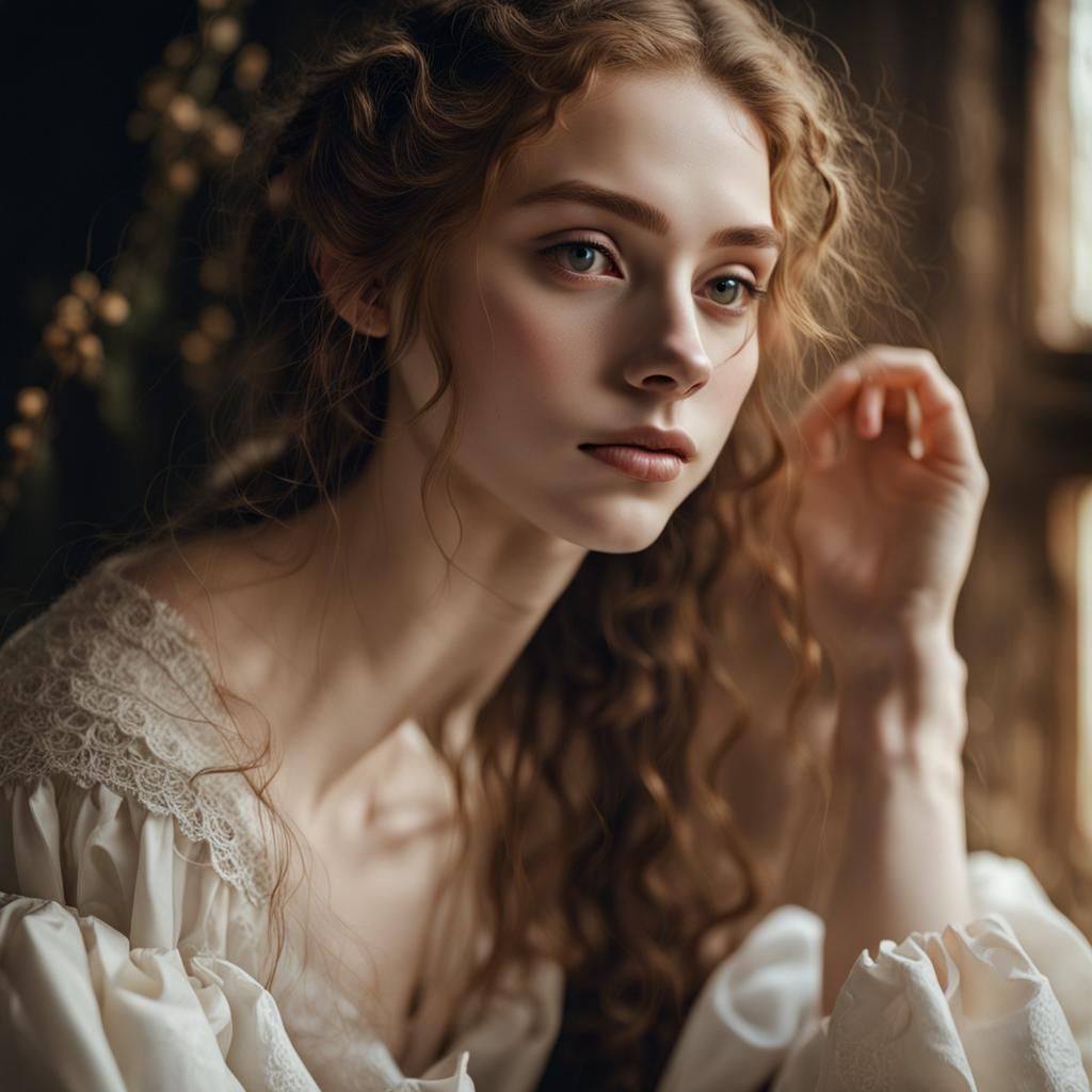 Renaissance Cottagecore Girl in Photographic Style