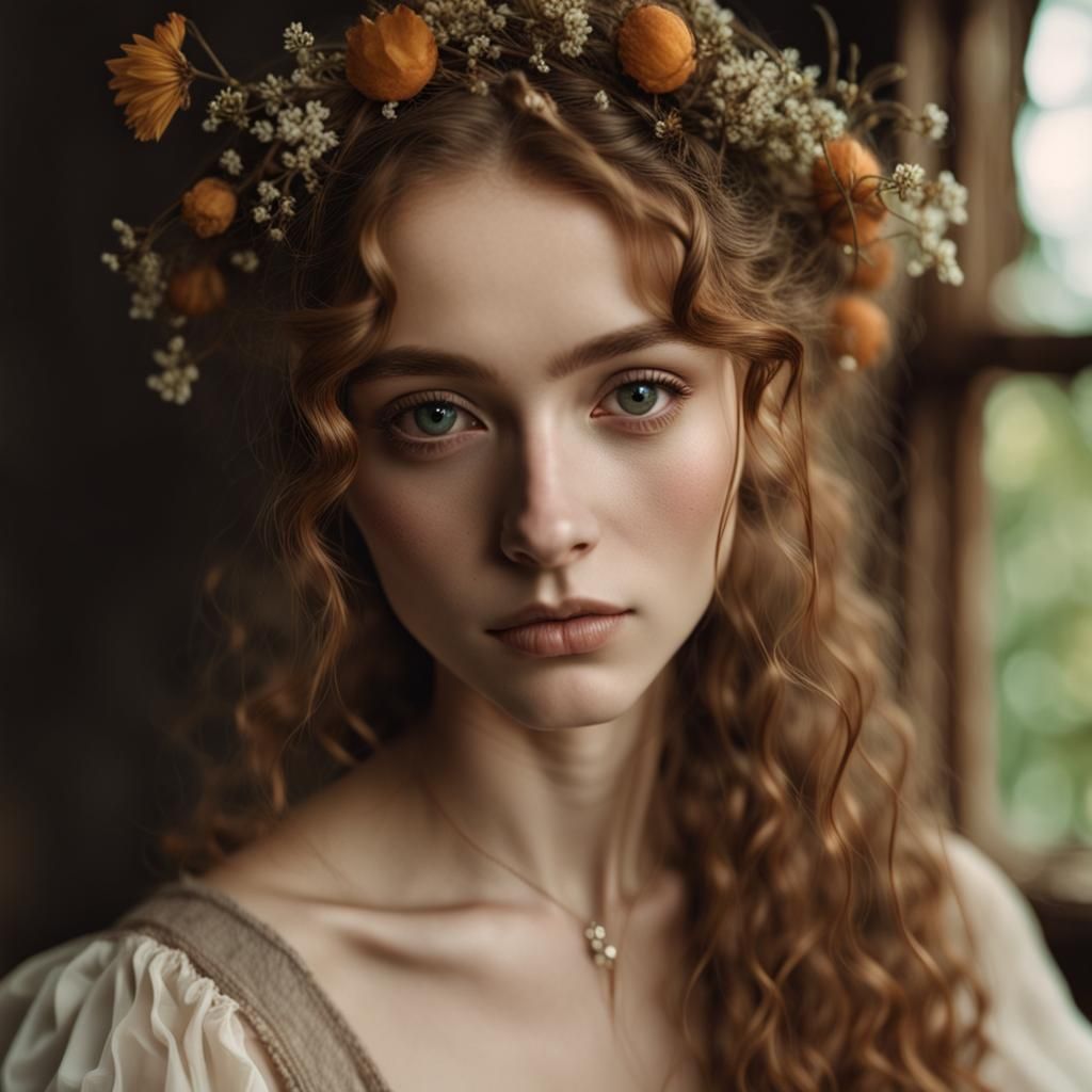 Renaissance Cottagecore Girl: Detailed Photographic Portrait