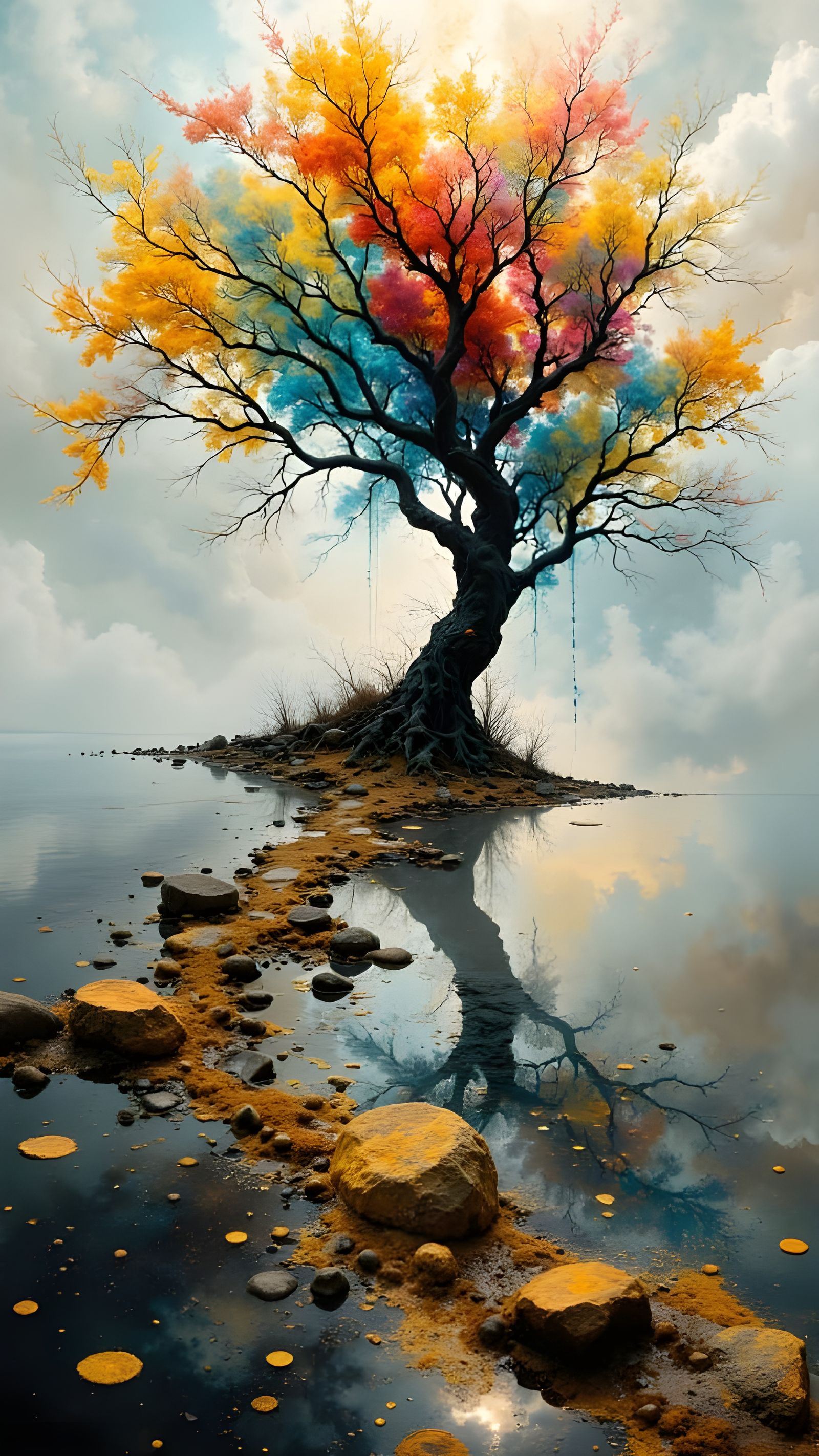 Abstract Shadow Dance on Wet Surface in Minimalist Style