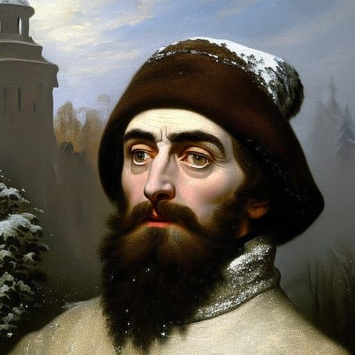 Snowy Peasant Portrait in Clockpunk Style