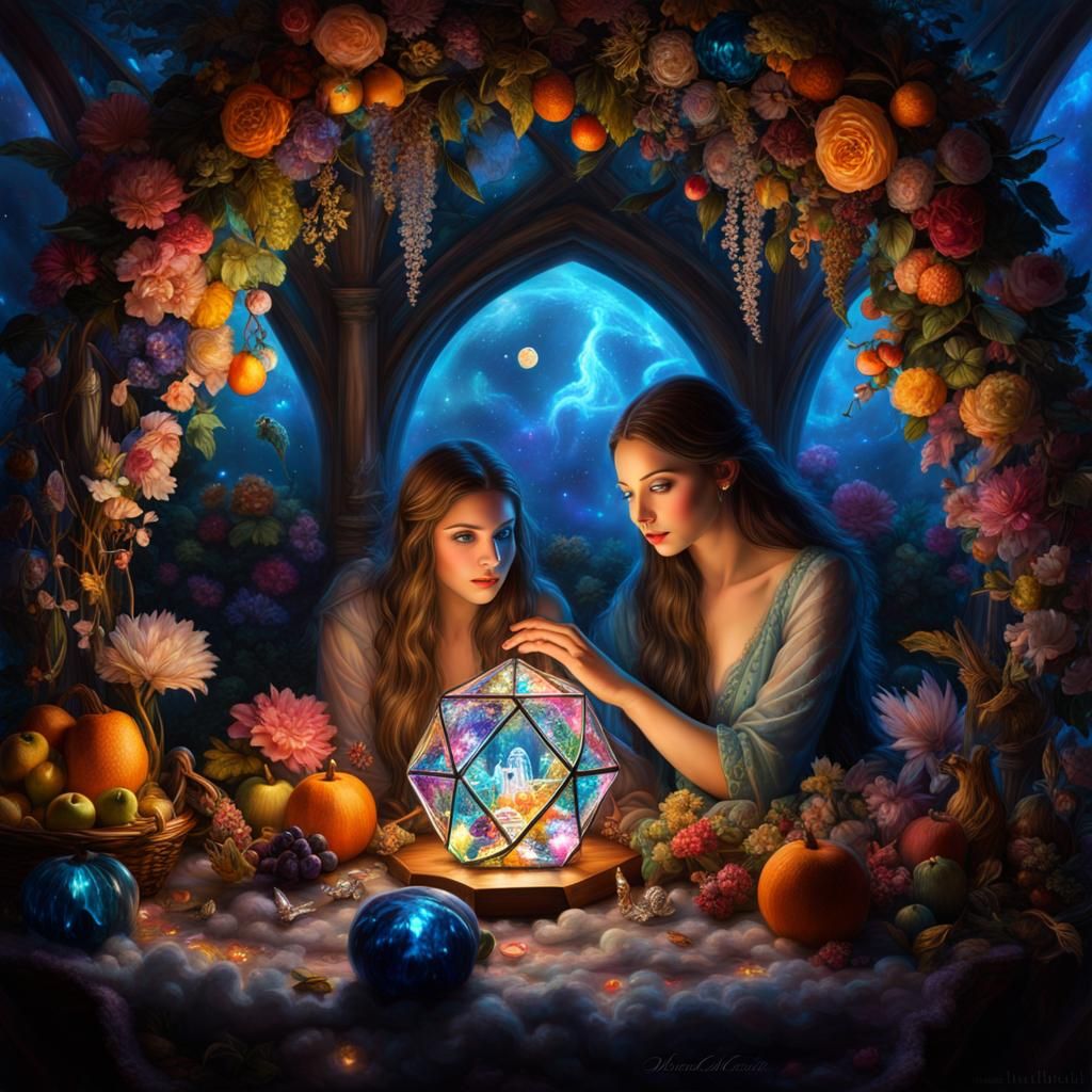 Bioluminescent Fairy Village in Crystalline Dodecahedron