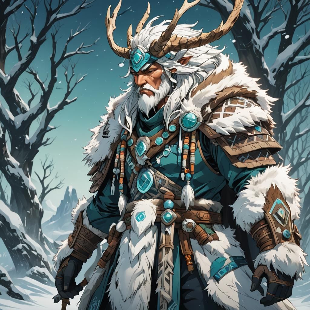 Arctic Druid Boy Anime Style Cel-Shaded Art