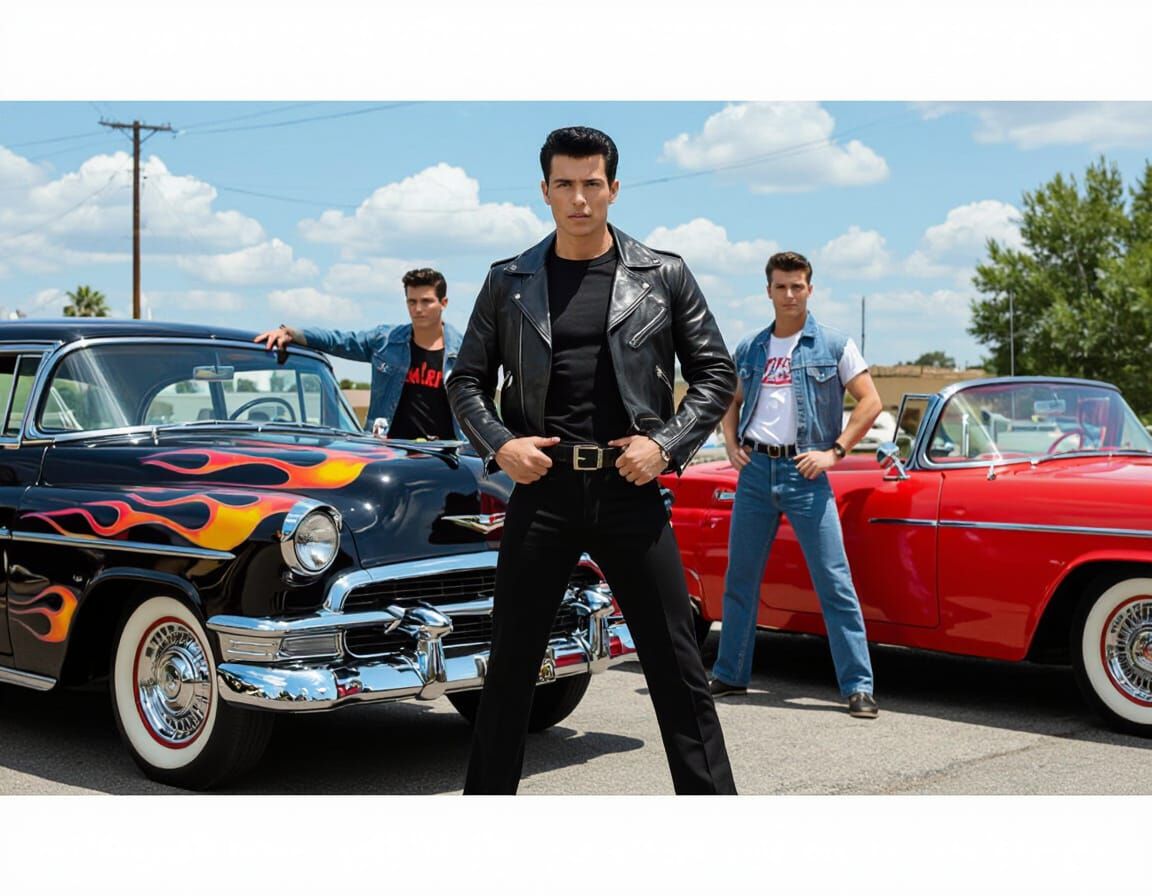 1950s T-Birds Posing with Classic Cars