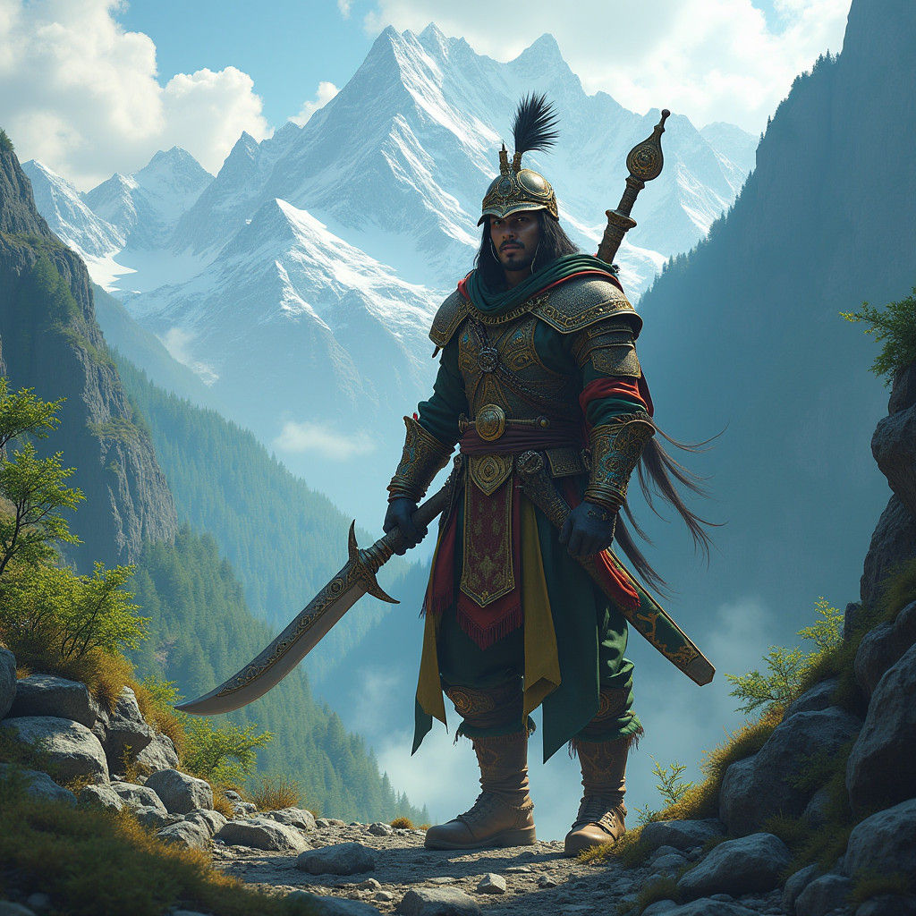 Majestic Nepali Warrior in Himalayan Pass