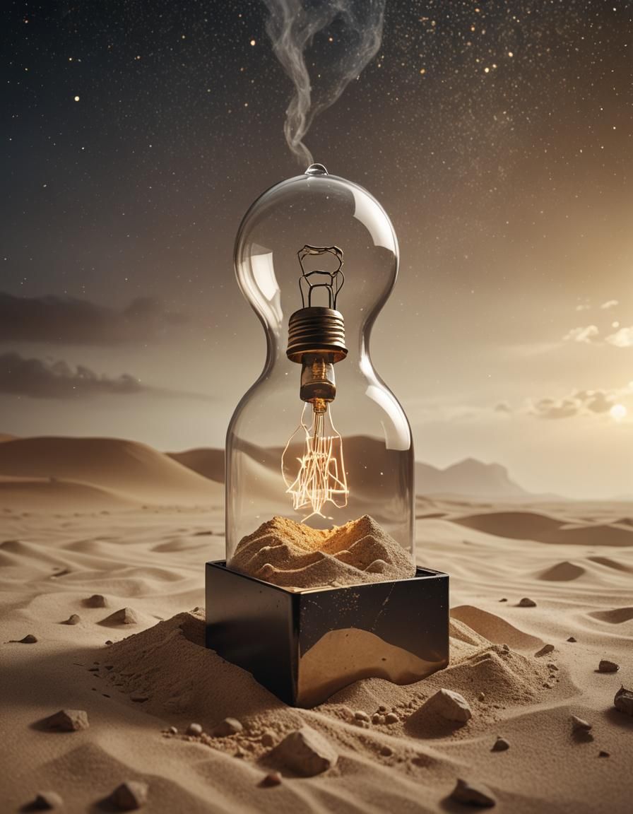 Sand Cascading into Rectangular Glass Bulb