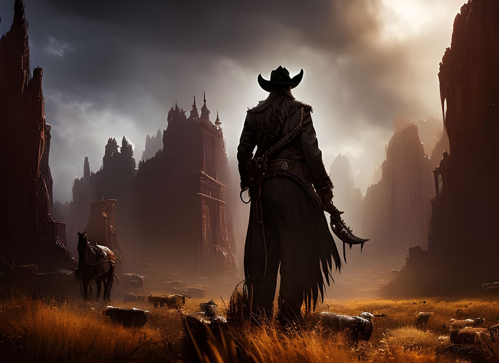 Eldritch Cowboy Portrait in Dark Fantasy Style